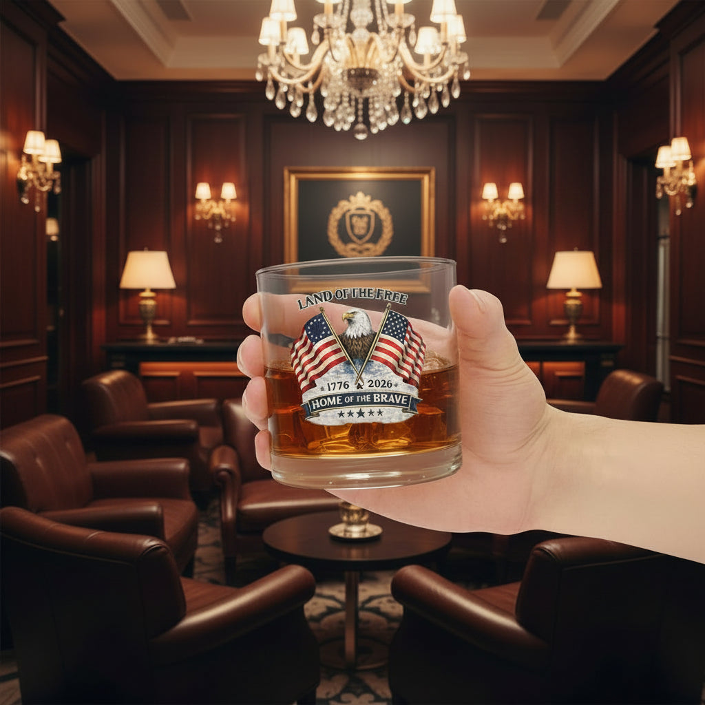 Land of the Free Rocks Glass — Patriotic Eagle 10oz